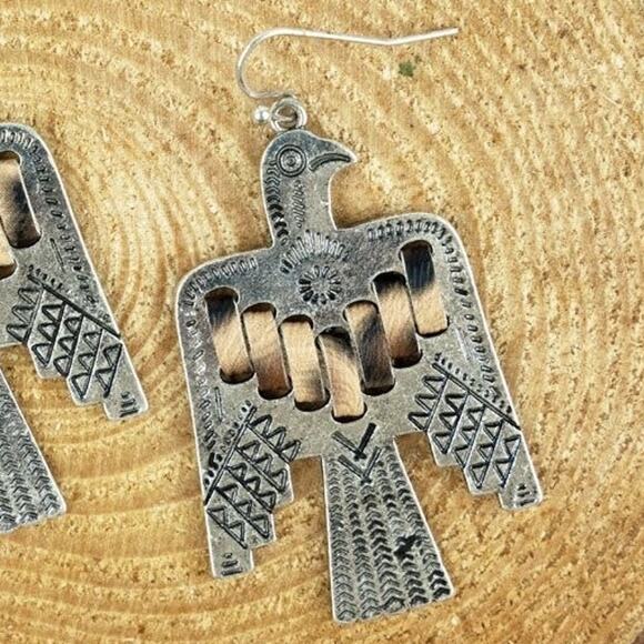 Leopard Stitched Western Southwest Etched Firebird Earrings - Picture 2 of 2